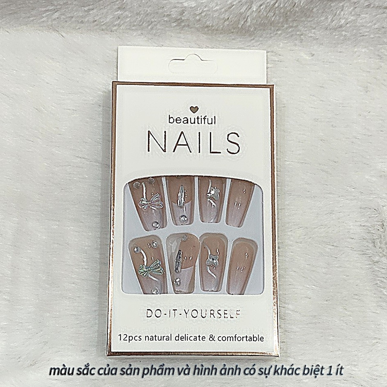 Bộ 12 móng tay giả đính hoa và đá Beautiful Nails LY-08 kèm keo dán