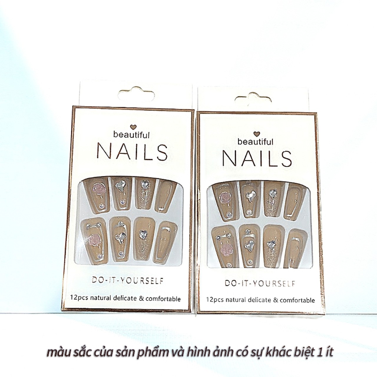 Bộ 12 móng tay giả đính hoa và đá Beautiful Nails LY-08 kèm keo dán