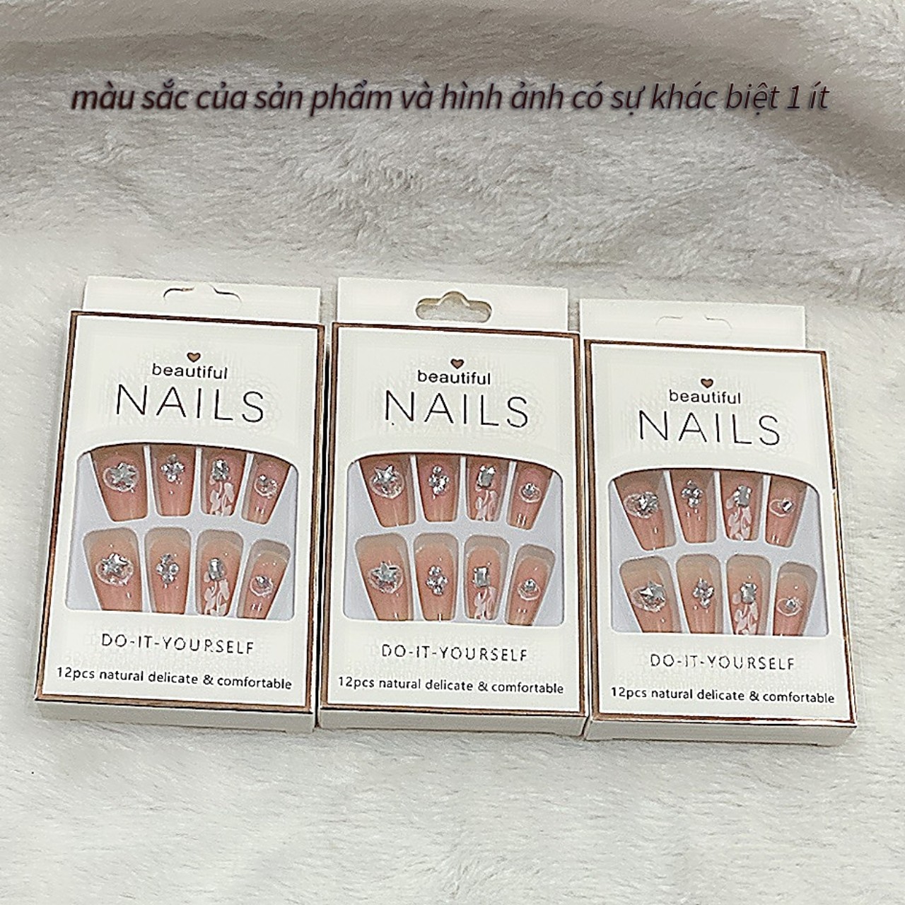 Bộ 12 móng tay giả đính hoa và đá Beautiful Nails LY-08 kèm keo dán