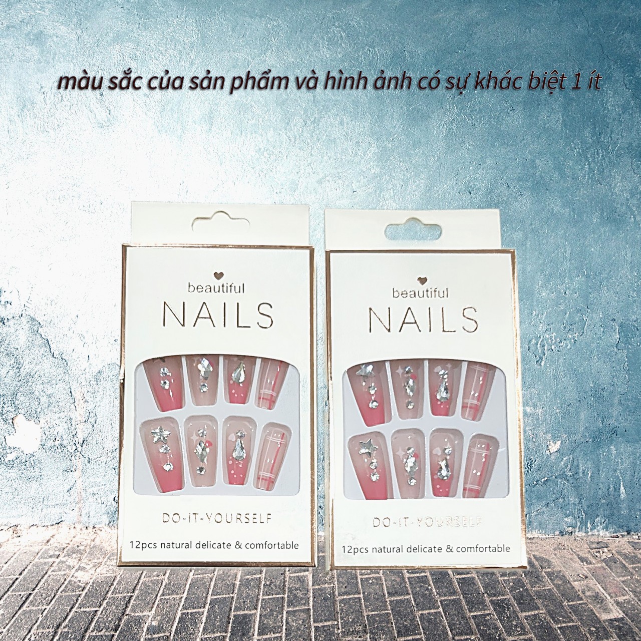 Bộ 12 móng tay giả đính hoa và đá Beautiful Nails LY-08 kèm keo dán
