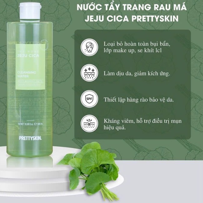 Nước Tẩy Trang Rau Má  PrettySkin The Pure Jeju Cica Cleansing Water 500ml