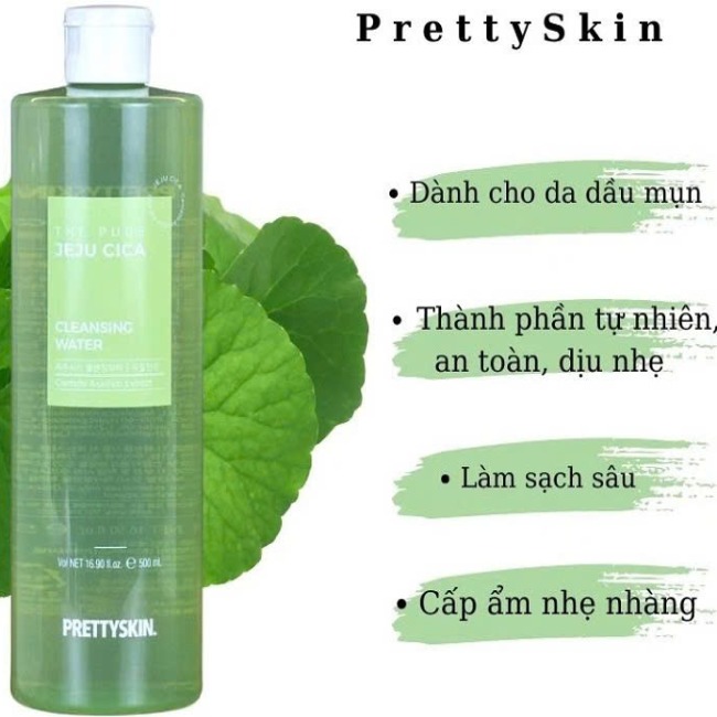 Nước Tẩy Trang Rau Má  PrettySkin The Pure Jeju Cica Cleansing Water 500ml