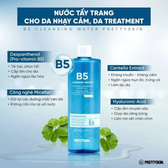 Nước Tẩy Trang Phục Hồi Cho Da Nhạy Cảm Prettyskin B5 Cleansing Water 500ml