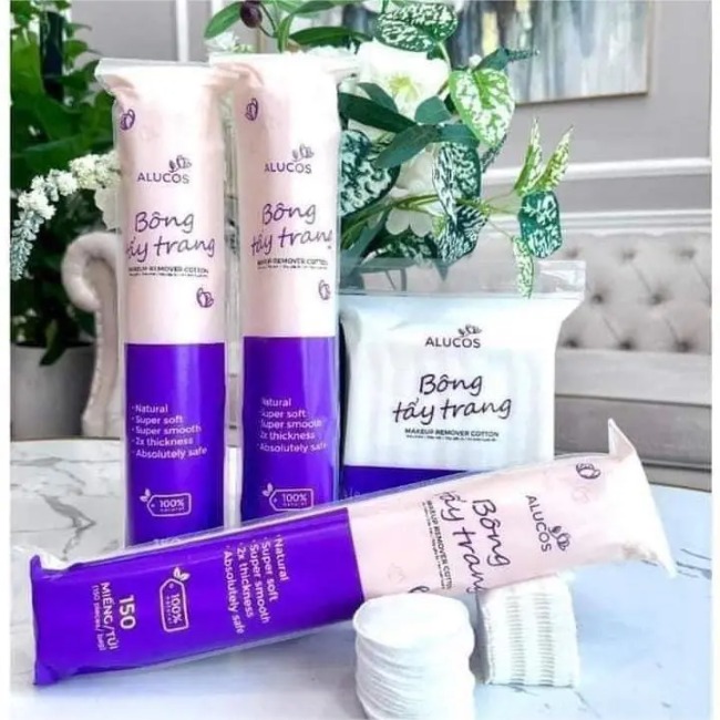 Bịch 150 miếng bông tẩy trang tròn Alucos