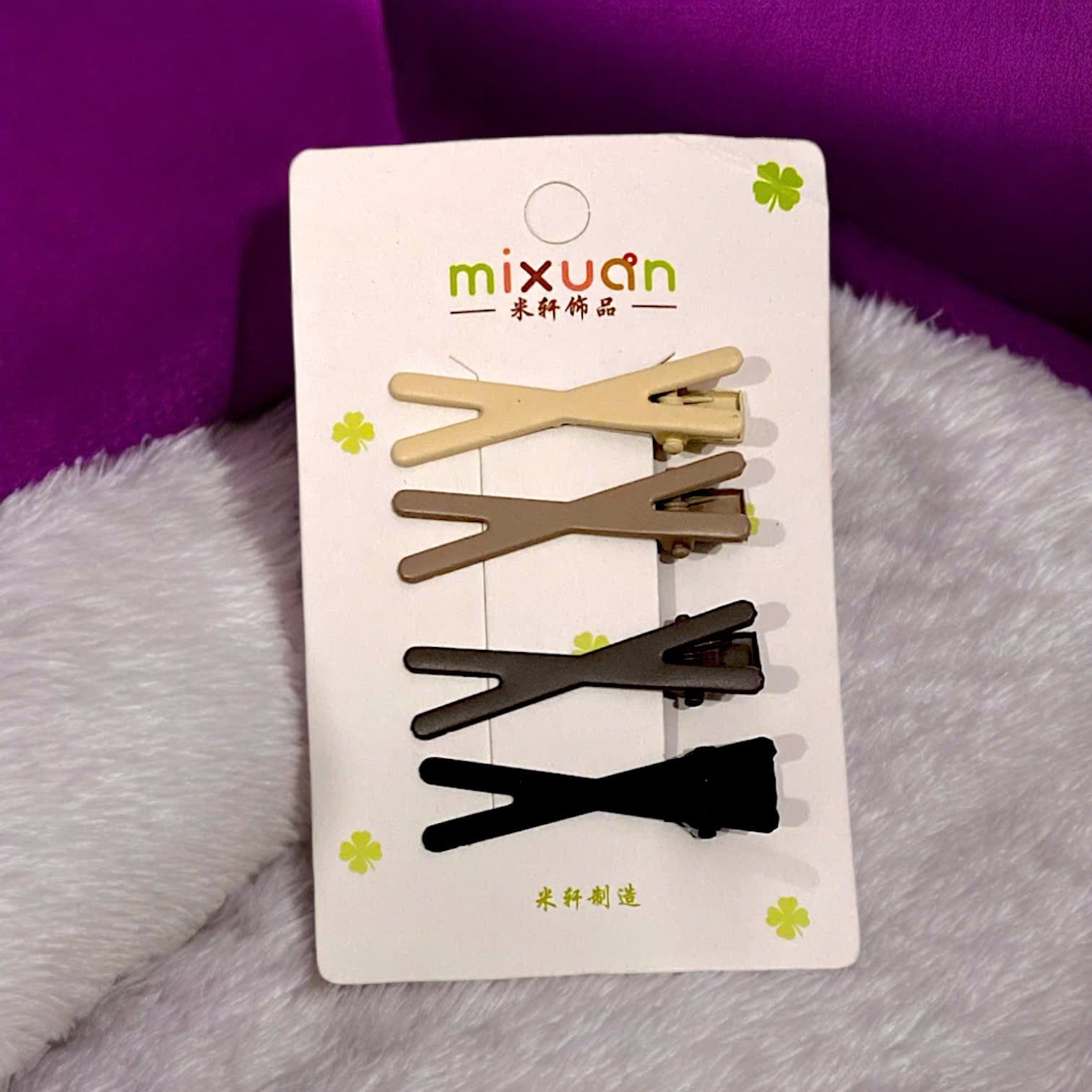 13.1 Set 4 kẹp tóc mái mỏ vịt hình chéo X dễ thương 4,5cm