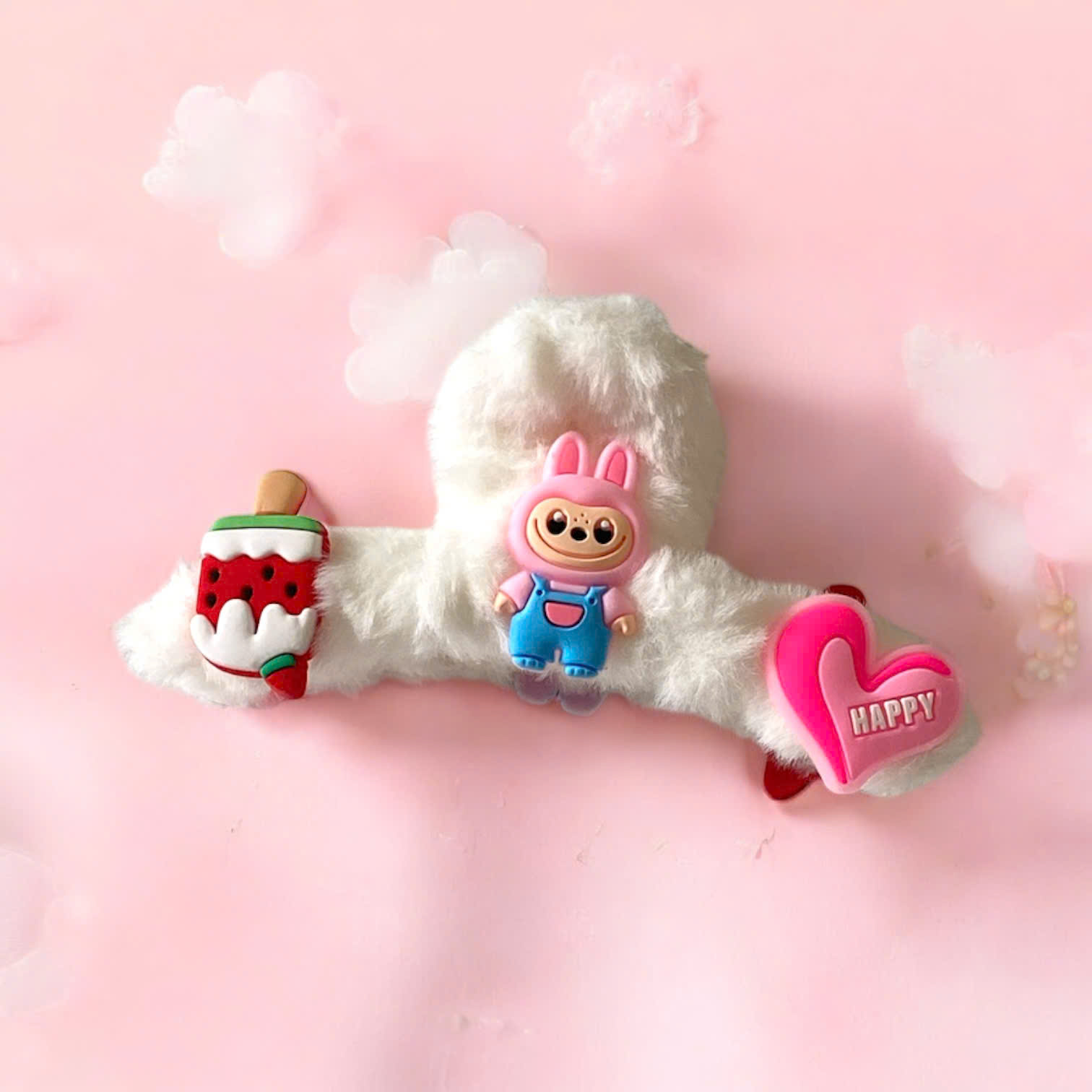 T6. Kẹp Càng Cua Lông Gắn Charm LABUBU