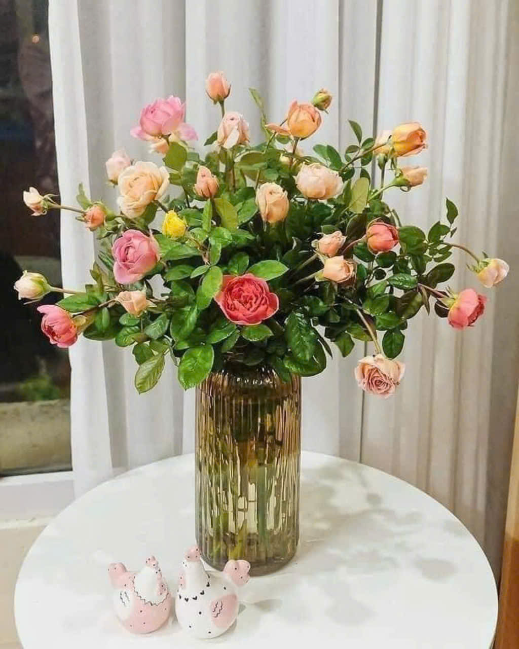 S3. Bình/lọ hoa thuỷ tinh kẻ sọc vintage size 25x10cm màu trà