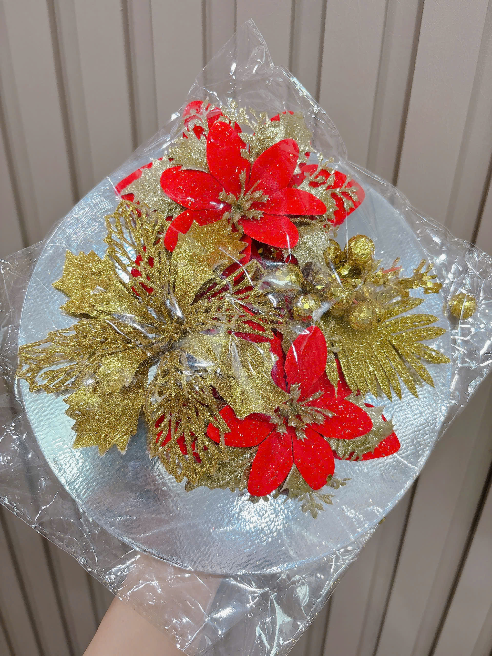 Sét 3 cành quả sung nhũ kim tuyến trang trí Tết (10->12cm)