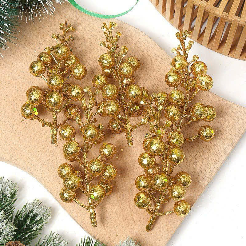 Sét 3 cành quả sung nhũ kim tuyến trang trí Tết (10->12cm)