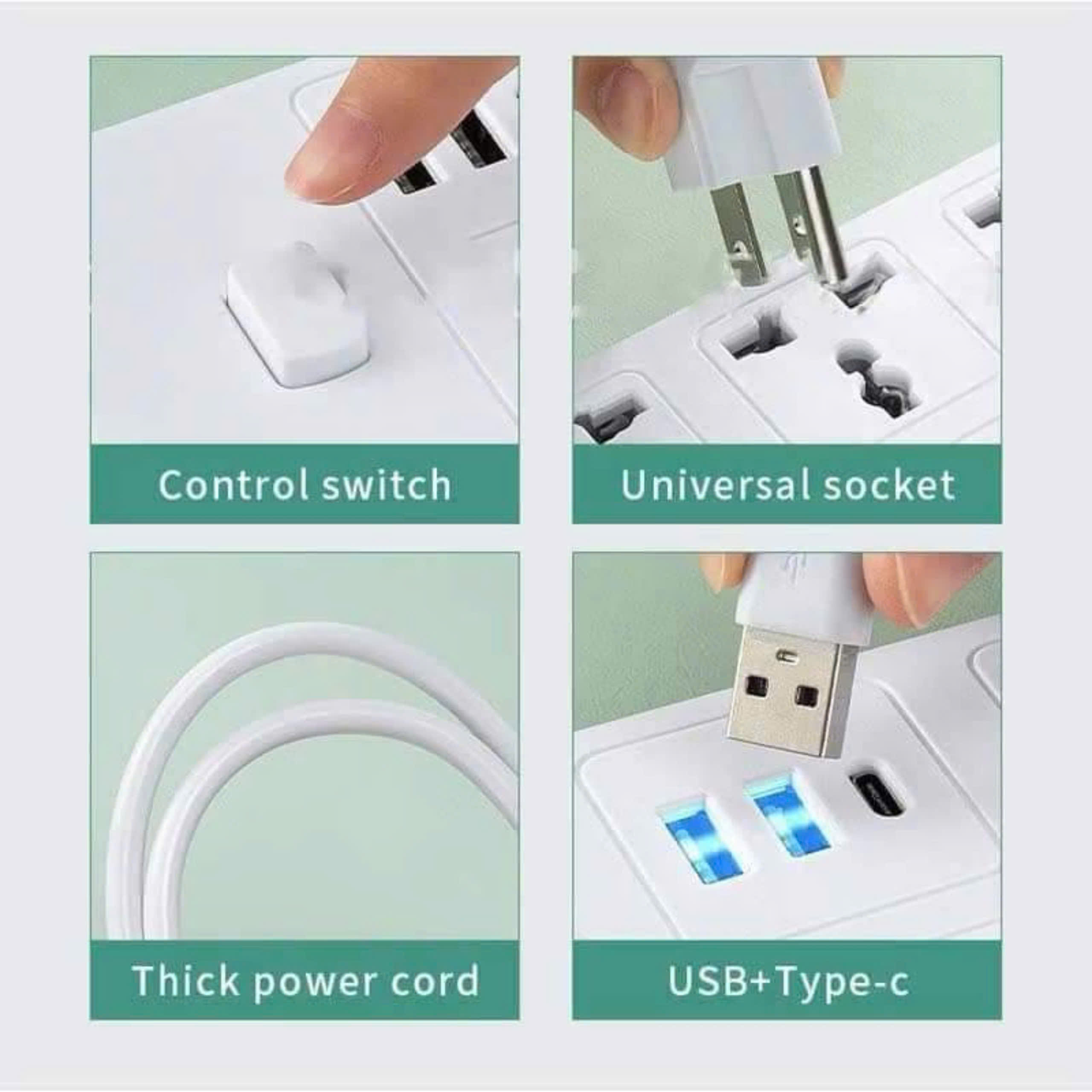 CT4. Ổ Cắm Điện Trắng 21 Lỗ 2 Cổng Usb 1Type C