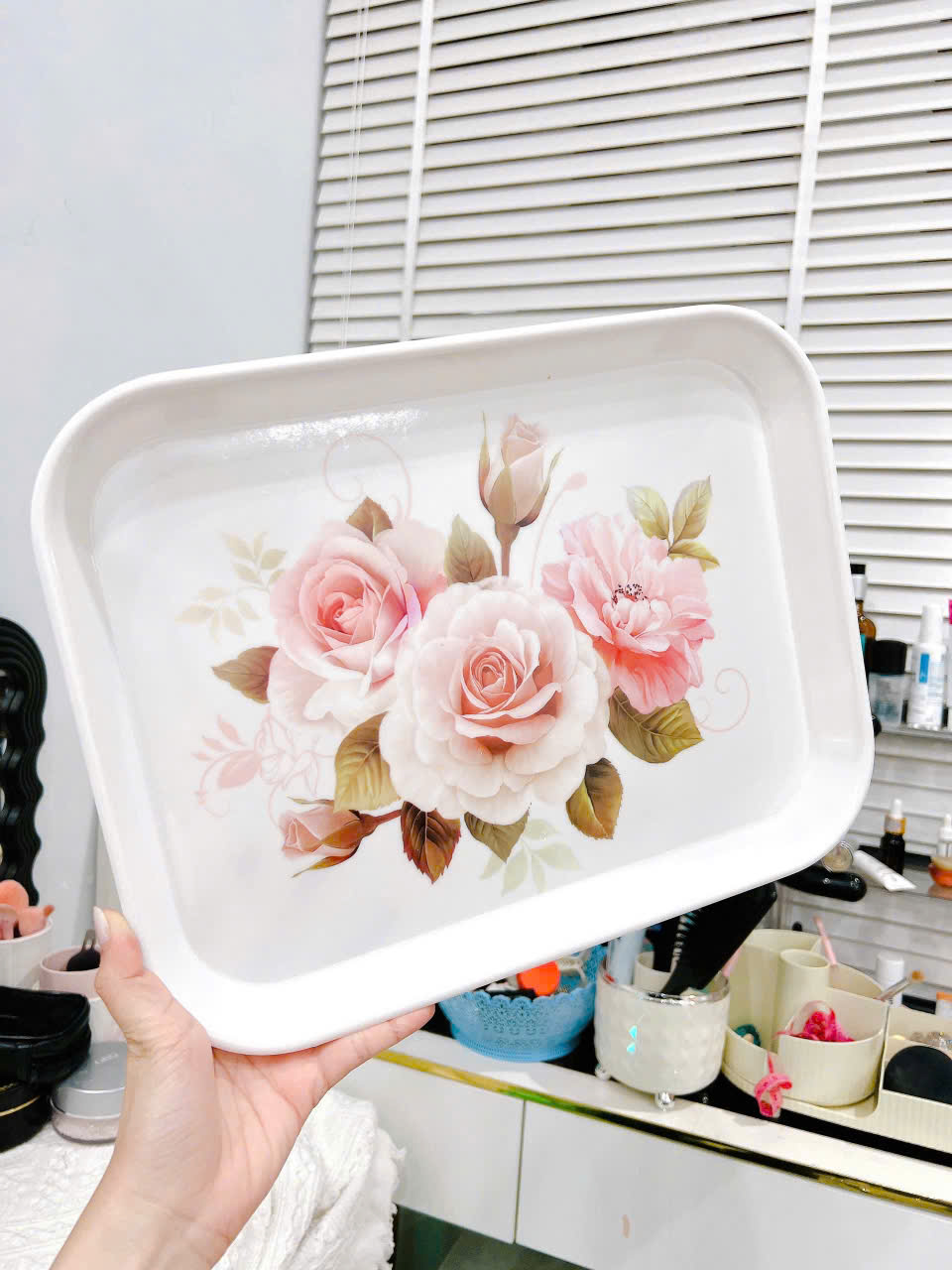 SKG4. Khay úp ly họa tiết hoa 36x27cm