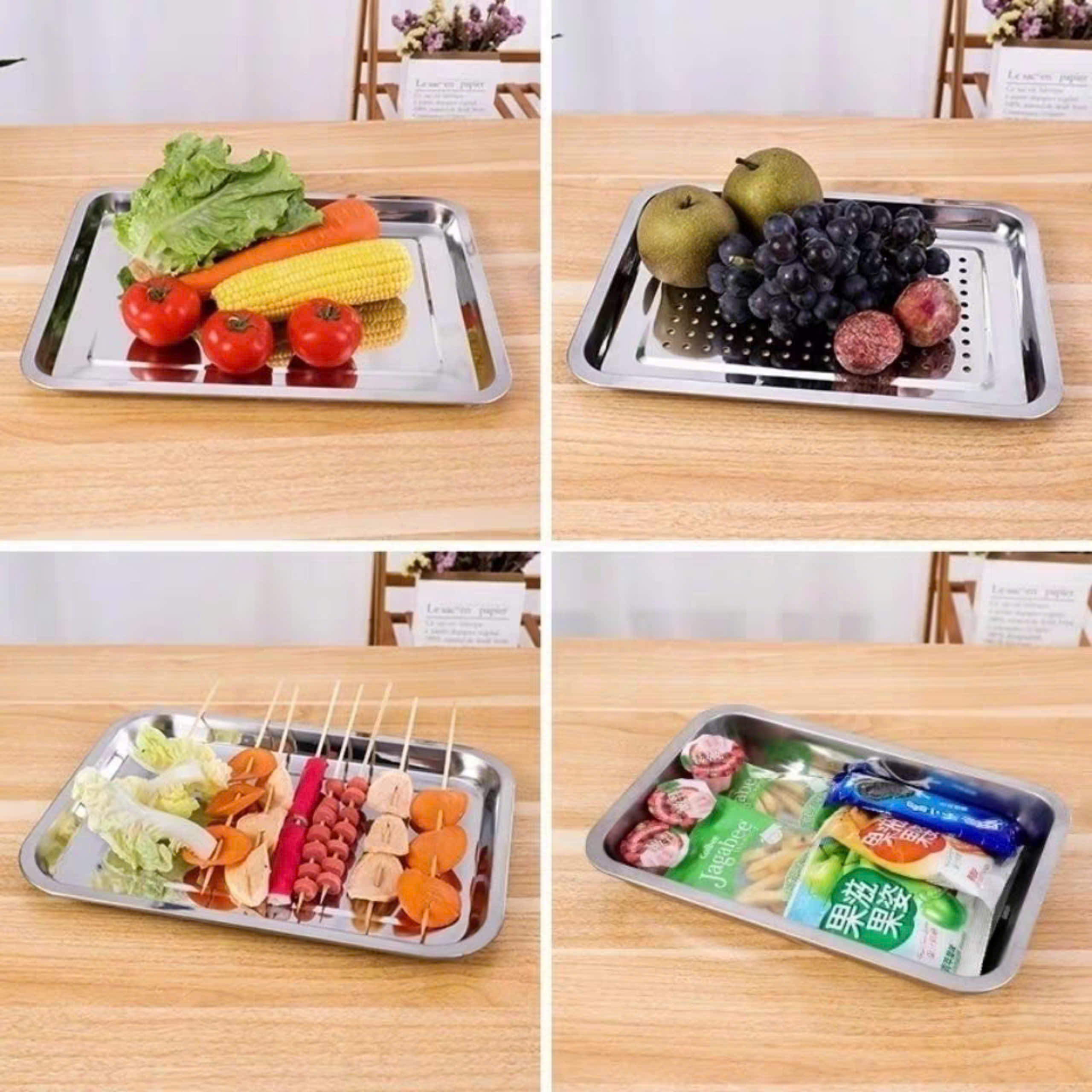 Khay inox hình chữ nhật cao cấp 50x35x4cm
