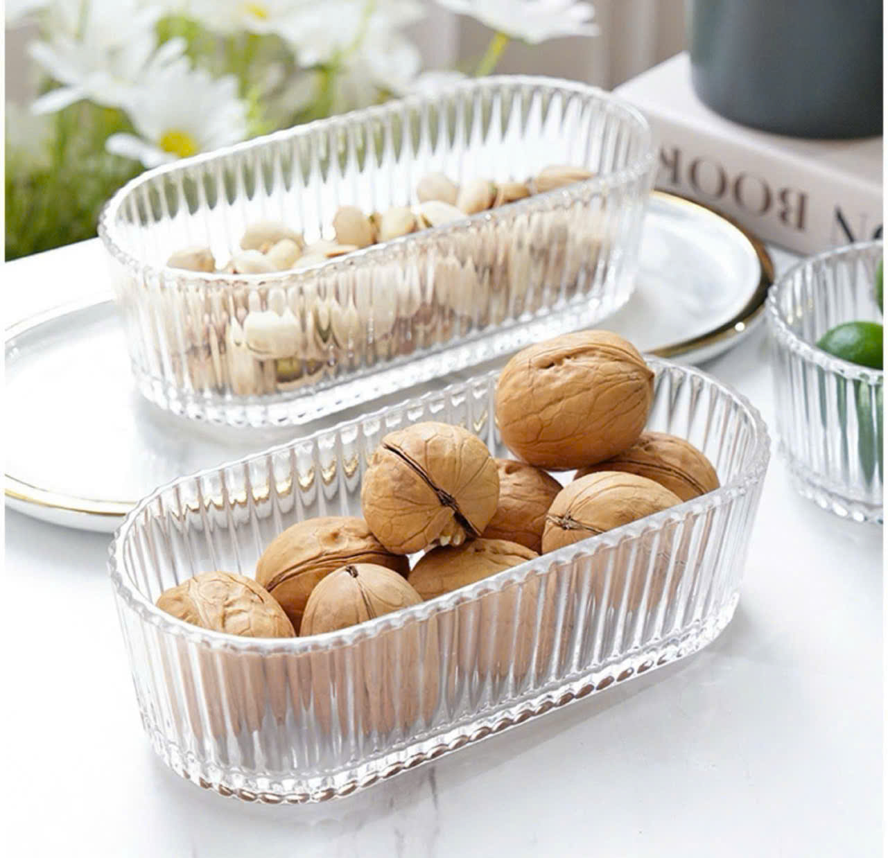 Thố mứt thuỷ tinh bầu dục siêu sangg 17x5x7,5cm