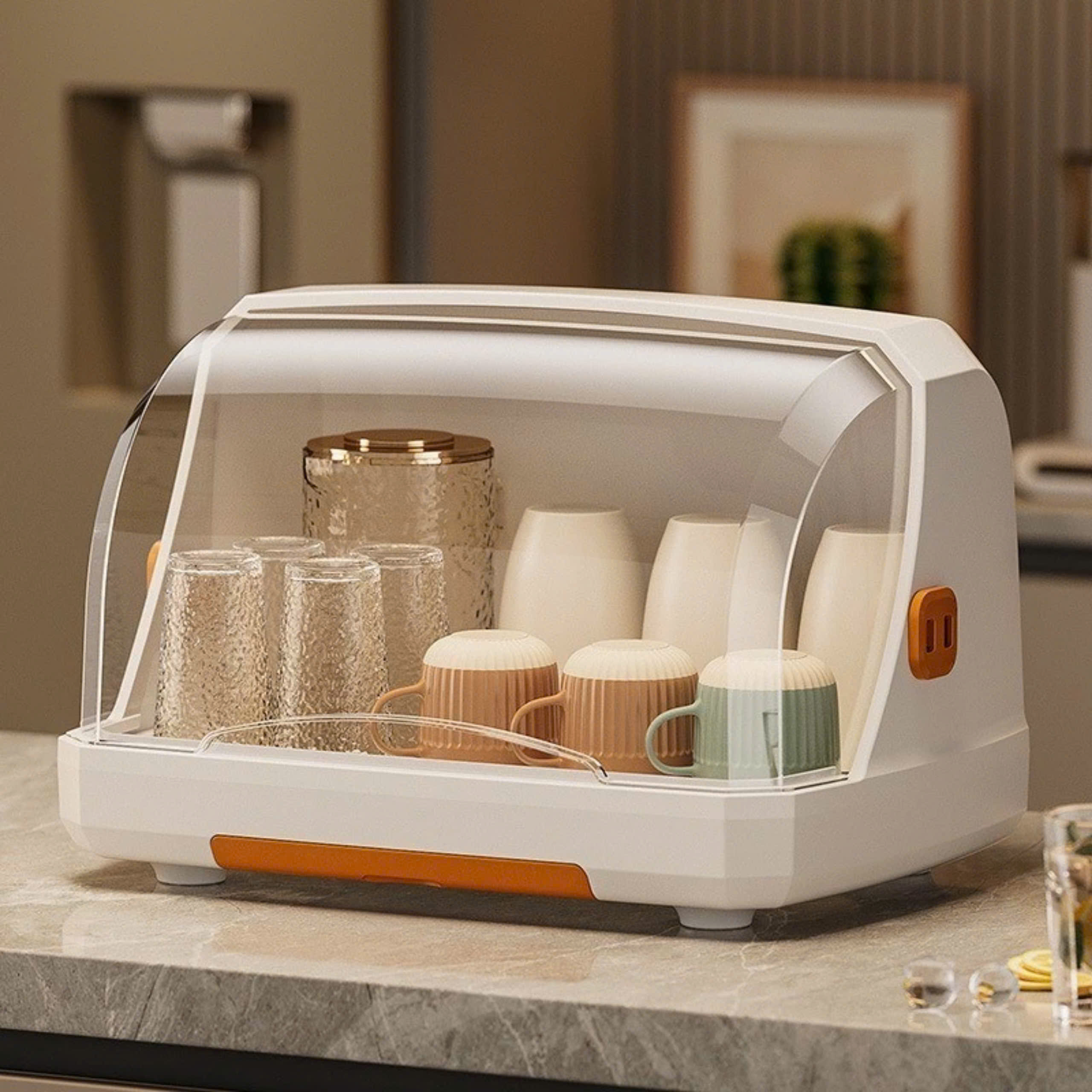 PT2.3 Rổ úp bát đĩa có nắp đậy đa năng màu trắng sữa 35cm