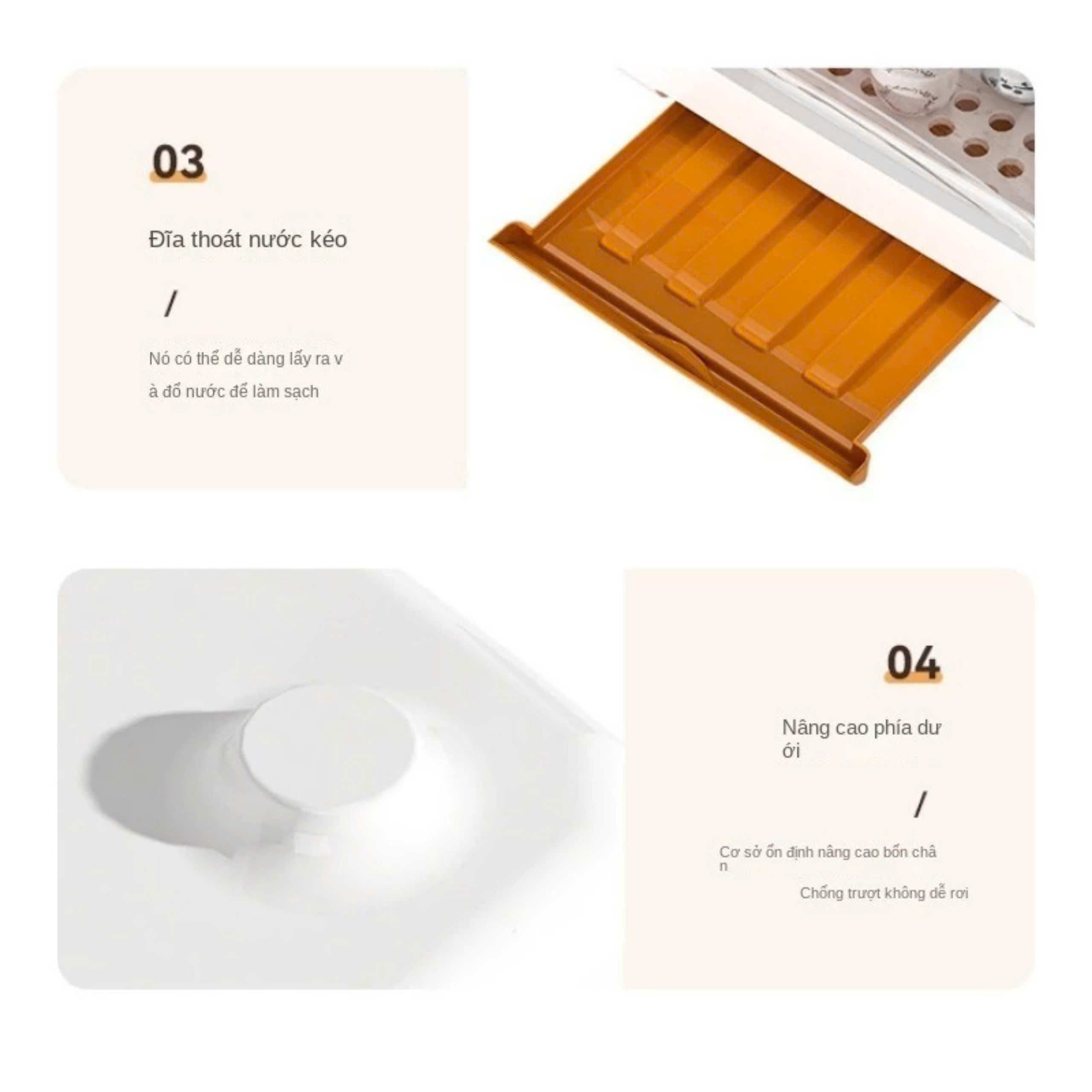 PT2.3 Rổ úp bát đĩa có nắp đậy đa năng màu trắng sữa 35cm