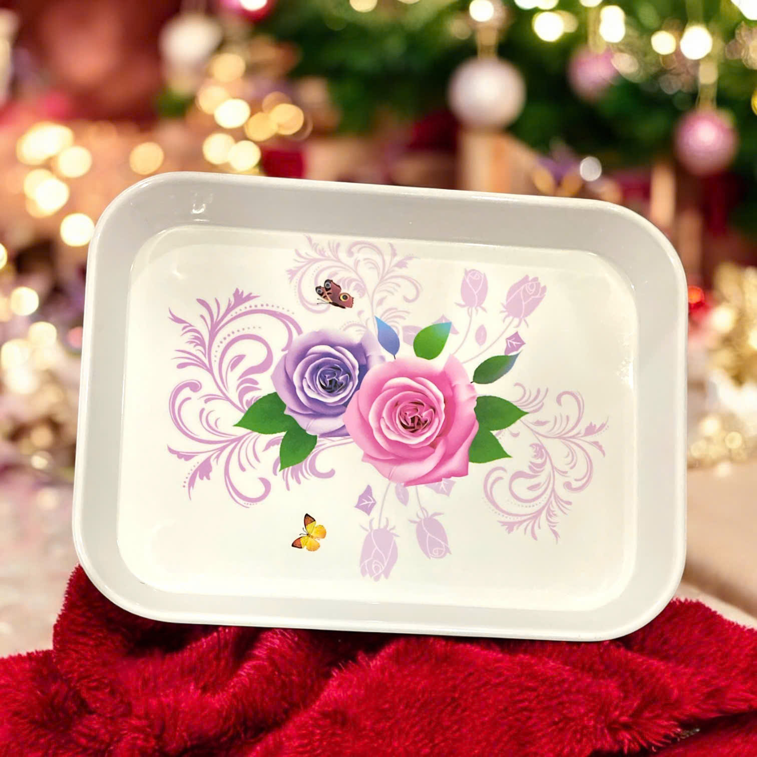 SKG4. Khay úp ly họa tiết hoa 36x27cm