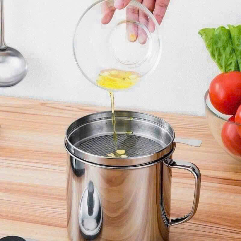 CT2. Ca Lọc Dầu Ăn Inox Hiện Đại - Lọc Cặn Mỡ Tiện Lợi Oil Pot 1.3L