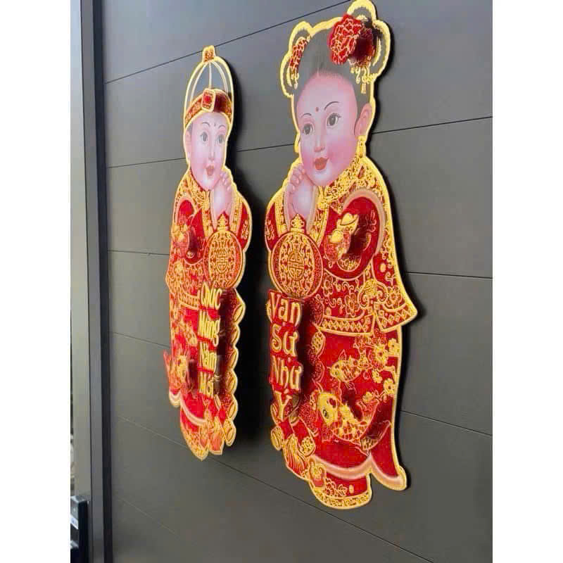 Cặp Decal Tiên Đồng Ngọcc Nữ Dán Trang Trí Tết 48cm