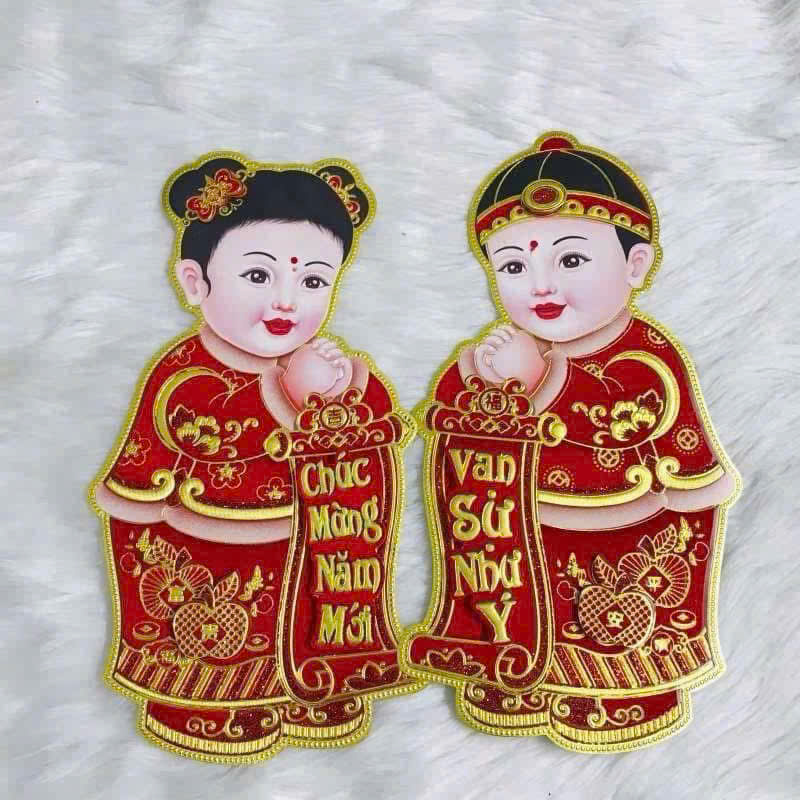 Cặp Decal Tiên Đồng Ngọcc Nữ Dán Trang Trí Tết 48cm
