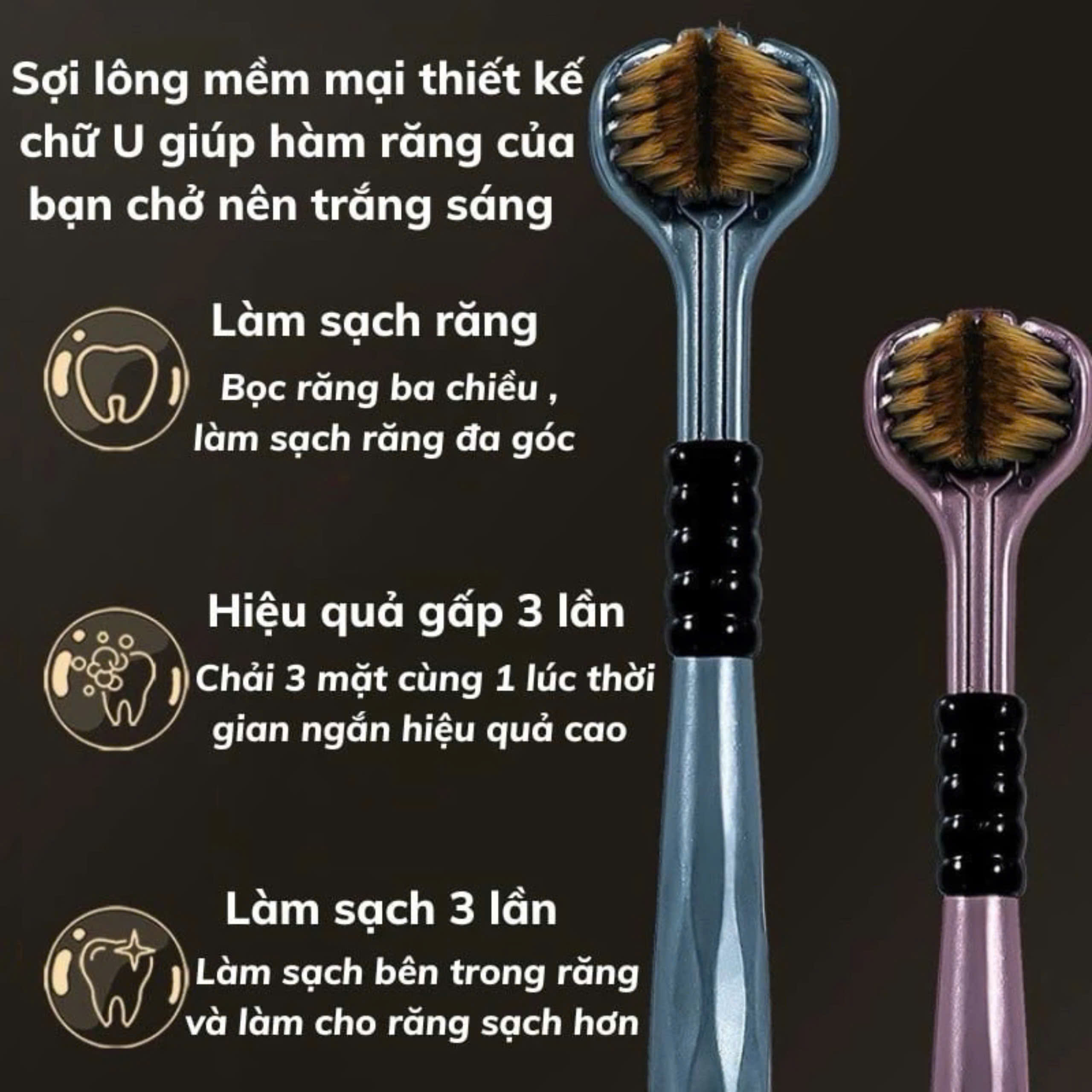 B8. Bàn Chải Đánh Răng 3 Đầu Lông Mềm Hình Chữ V
