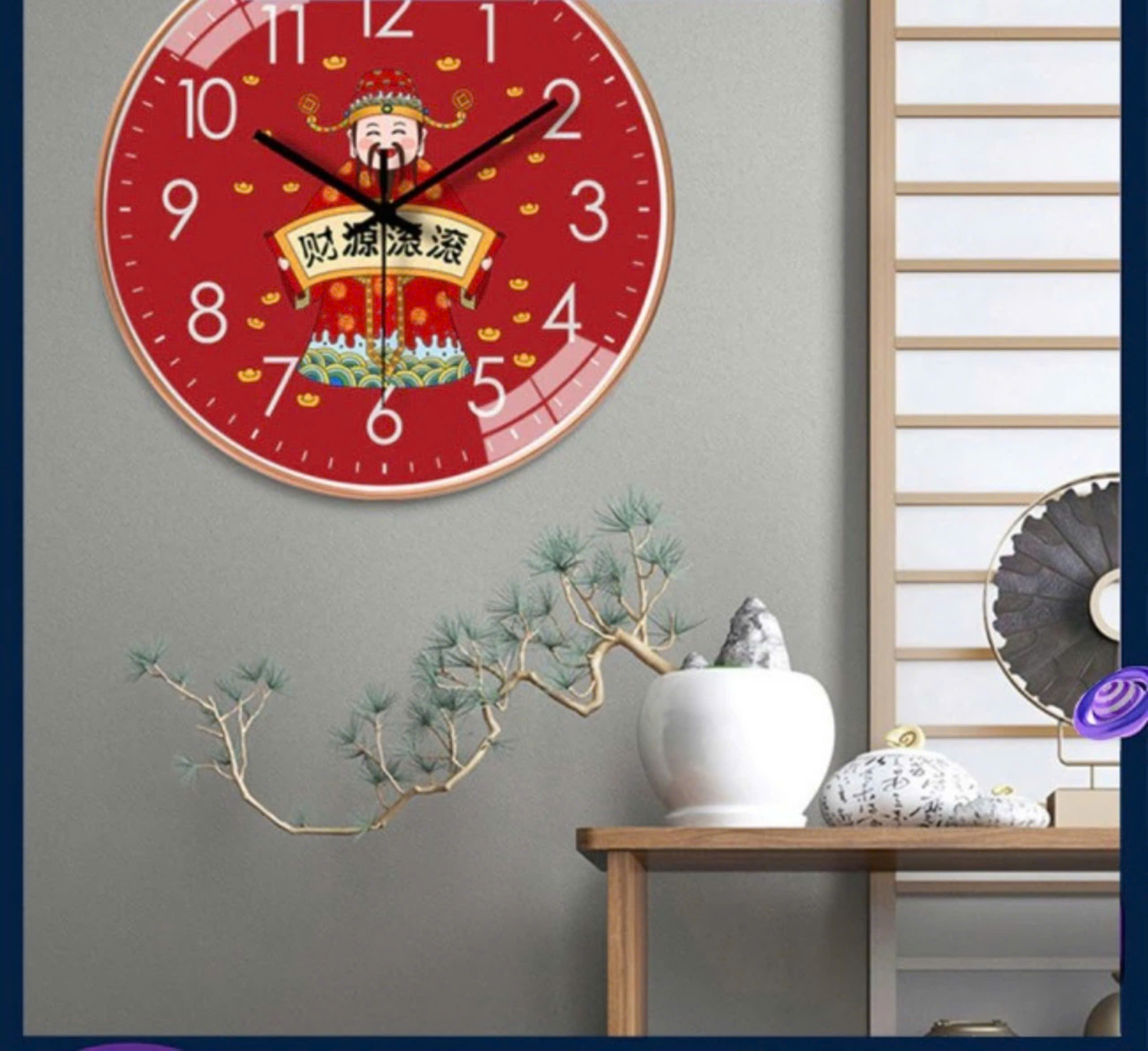 S4. Đồng hồ treo tường hình ông thần tài 20cm