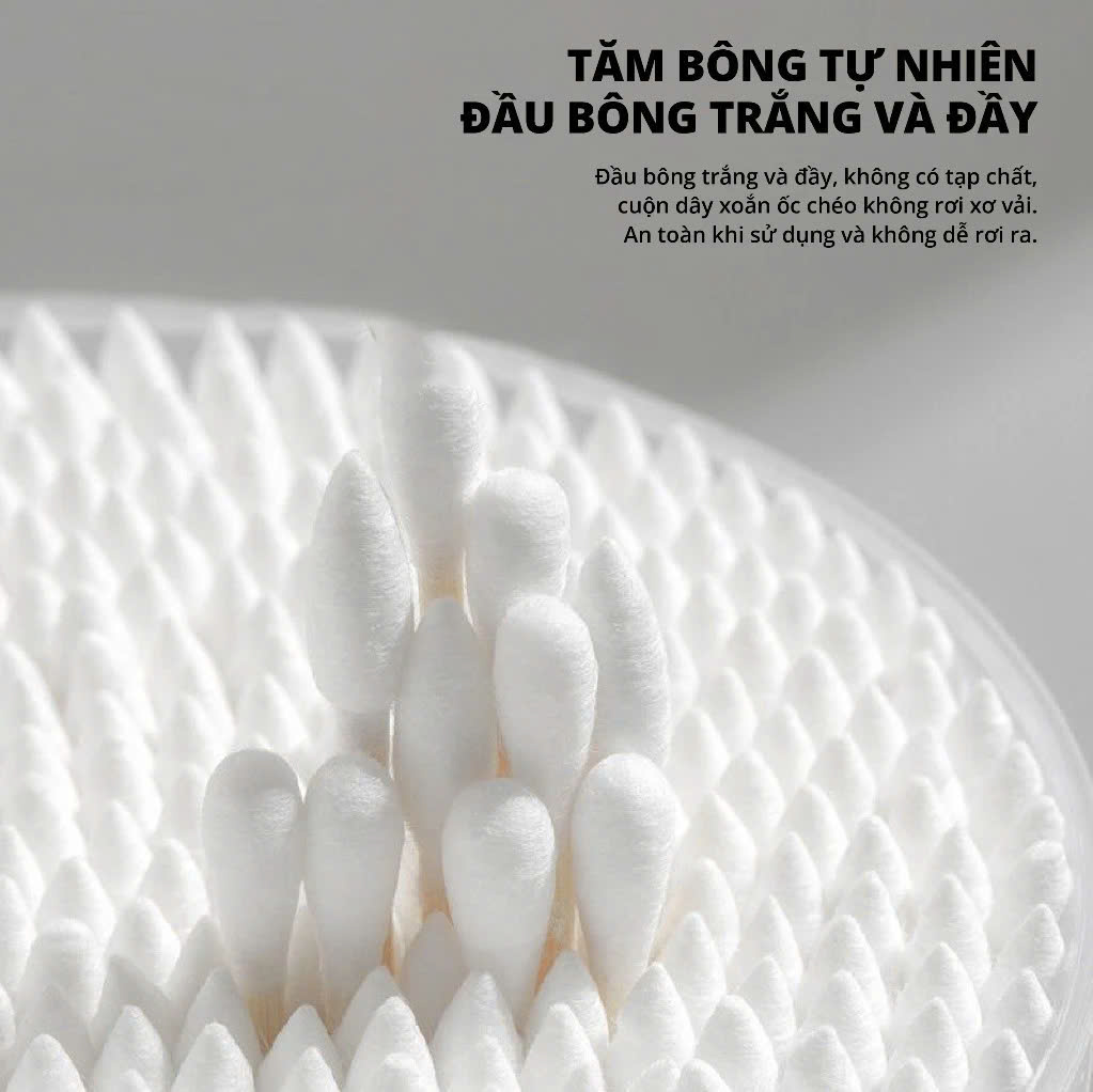 Hộp 500 tăm bông hai đầu thân gỗ tre hai đầu vệ sinh an toàn