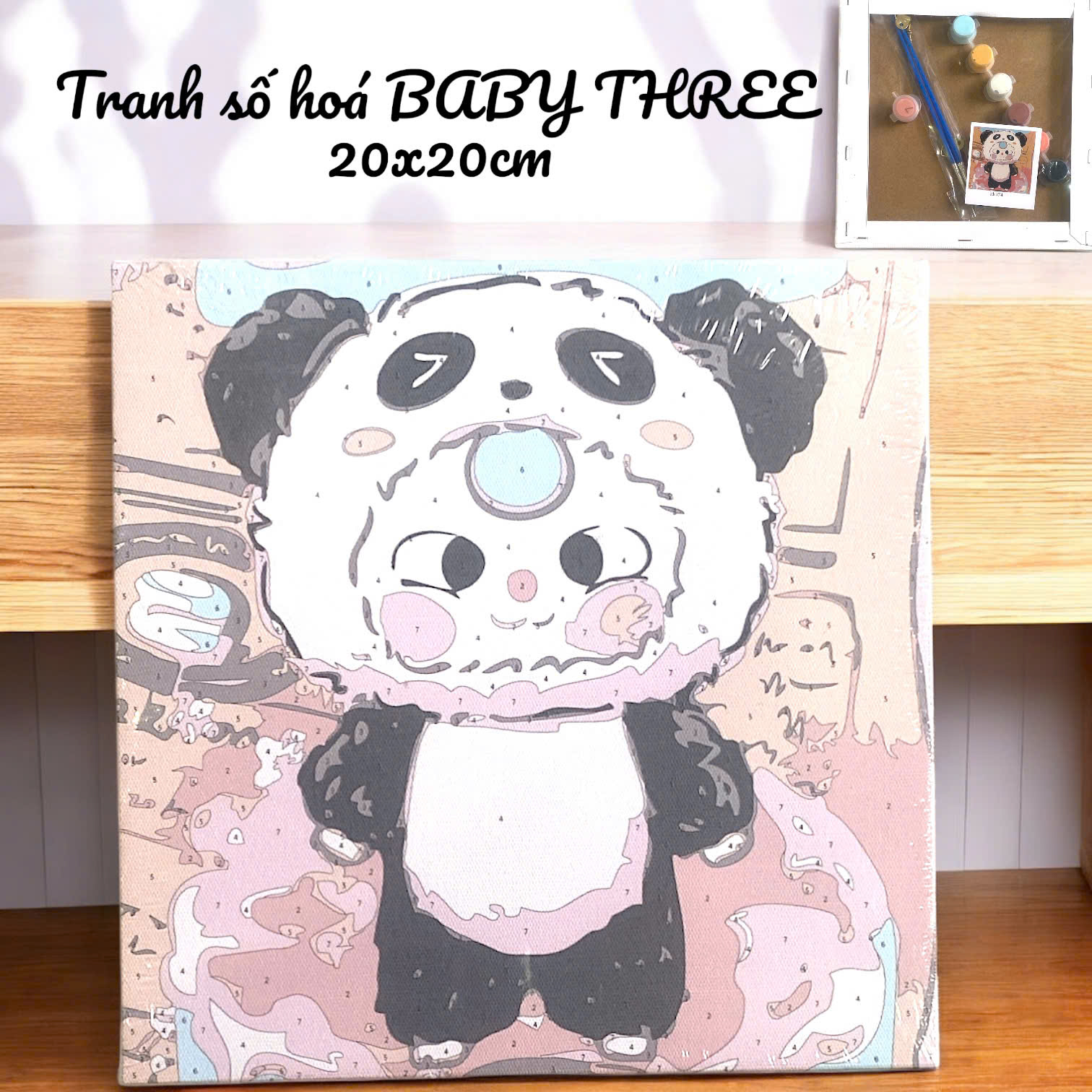 Tranh số hóa BABY THREE khung gỗ, size 20x20cm kèm màu