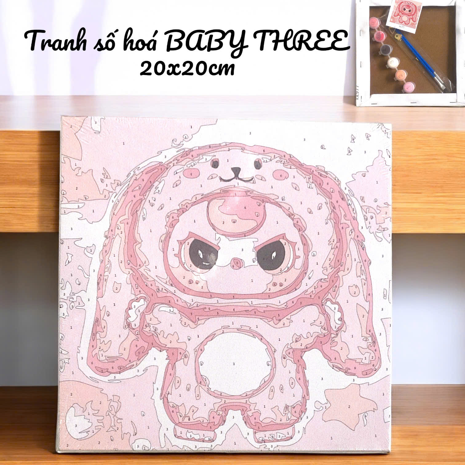 Tranh số hóa BABY THREE khung gỗ, size 20x20cm kèm màu