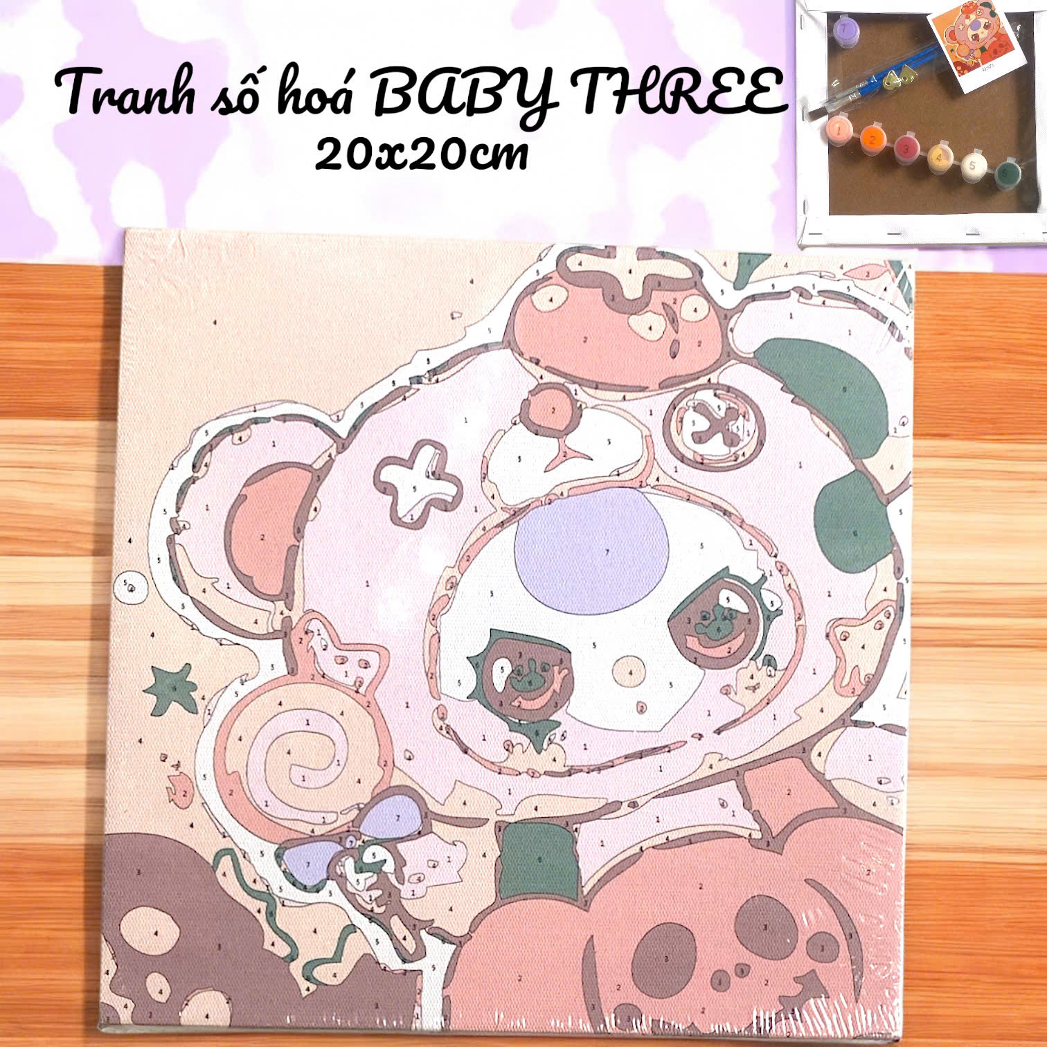 Tranh số hóa BABY THREE khung gỗ, size 20x20cm kèm màu