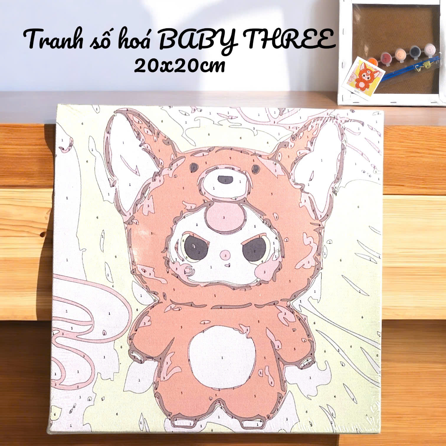 Tranh số hóa BABY THREE khung gỗ, size 20x20cm kèm màu
