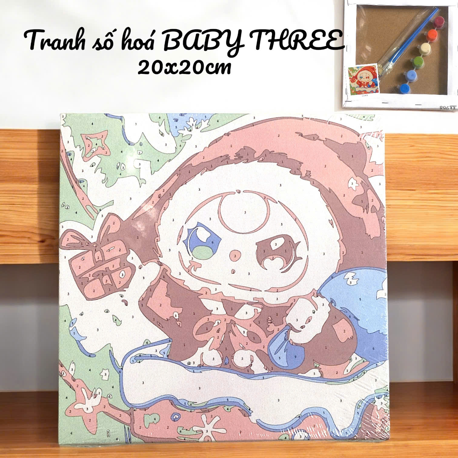 Tranh số hóa BABY THREE khung gỗ, size 20x20cm kèm màu