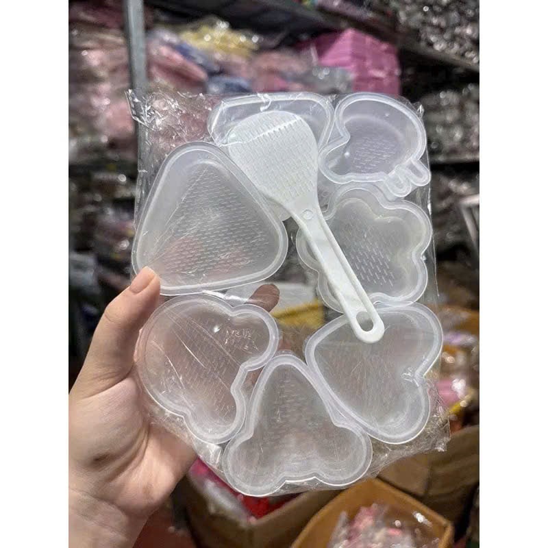 S3T Sét 7 khuôn nhựa mini làm cơm nắm kèm muỗng nhựa