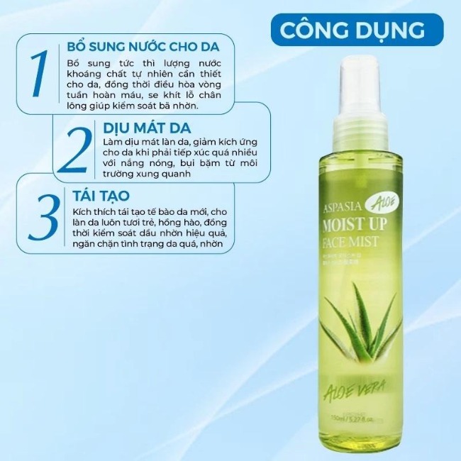 Xịt khoáng Aspasia Moist Up Face Mist Aloe Vera 150ml