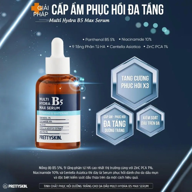 Serum phục hồi dưỡng trắng da dầu Pretty Skin Multi Hydra B5 Max 50ml