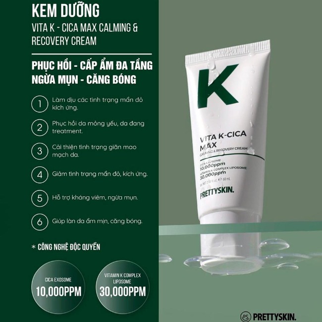 Kem dưỡng PrettySkin Vita K-Cica Max Calming & Recovery Cream 60ml