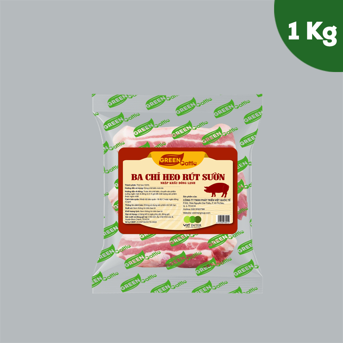 Ba chỉ heo rút sườn nhập khẩu đông lạnh Green Cattle (túi 1kg - 3kg - 5kg)