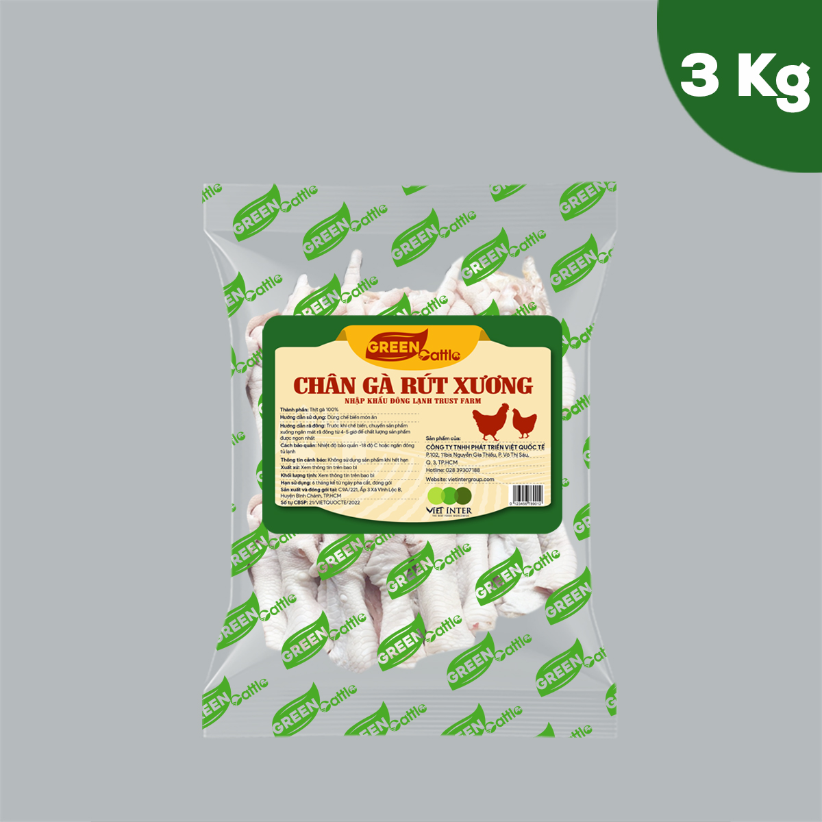 Chân gà rút xương nhập khẩu đông lạnh Green Cattle (túi 1kg - 3kg - 5kg) - Brazil