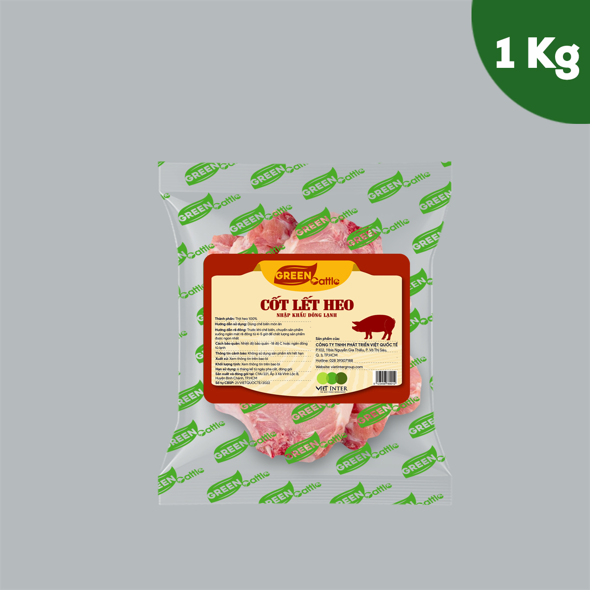 Cốt lết heo nhập khẩu đông lạnh Green Cattle (túi 1kg - 3kg - 5kg) - Brazil