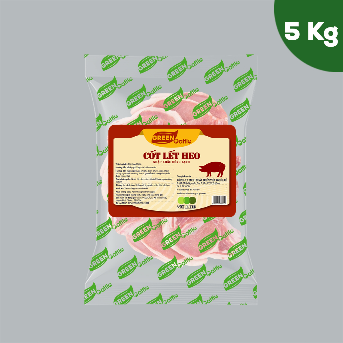 Cốt lết heo nhập khẩu đông lạnh Green Cattle (túi 1kg - 3kg - 5kg) - Brazil