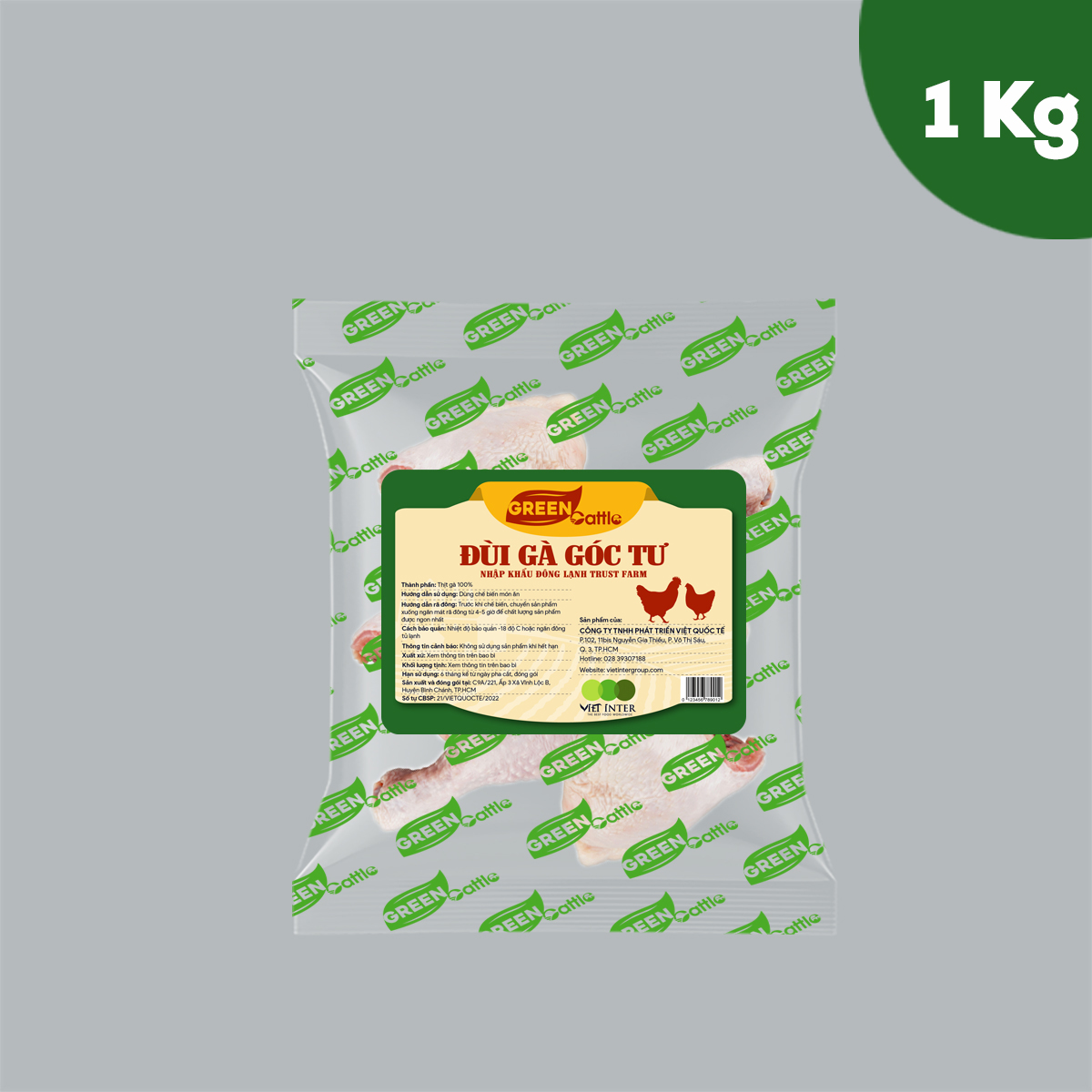Đùi gà góc tư nhập khẩu đông lạnh Green Cattle (túi 1kg - 3kg - 5kg) - Mỹ