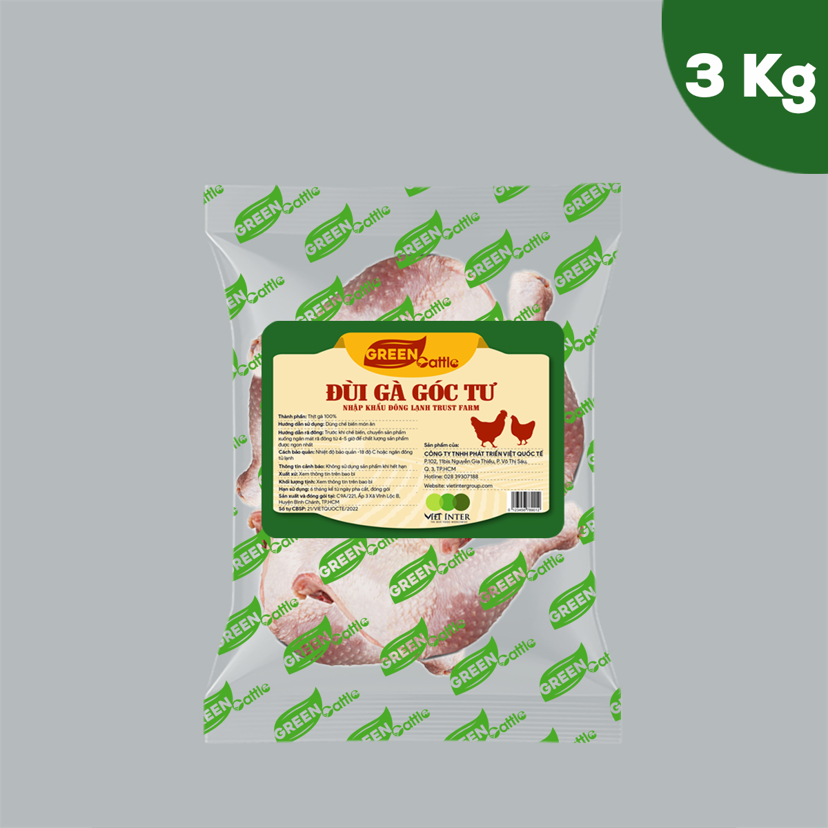 Đùi gà góc tư nhập khẩu đông lạnh Green Cattle (túi 1kg - 3kg - 5kg) - Mỹ