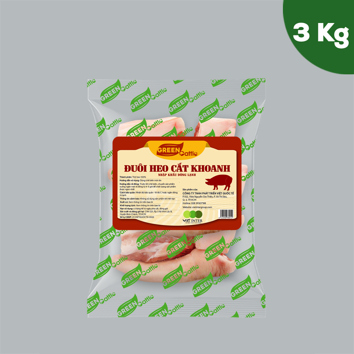 Đuôi heo cắt khoanh nhập khẩu đông lạnh Green Cattle (túi 1kg - 3kg - 5kg) - Ý