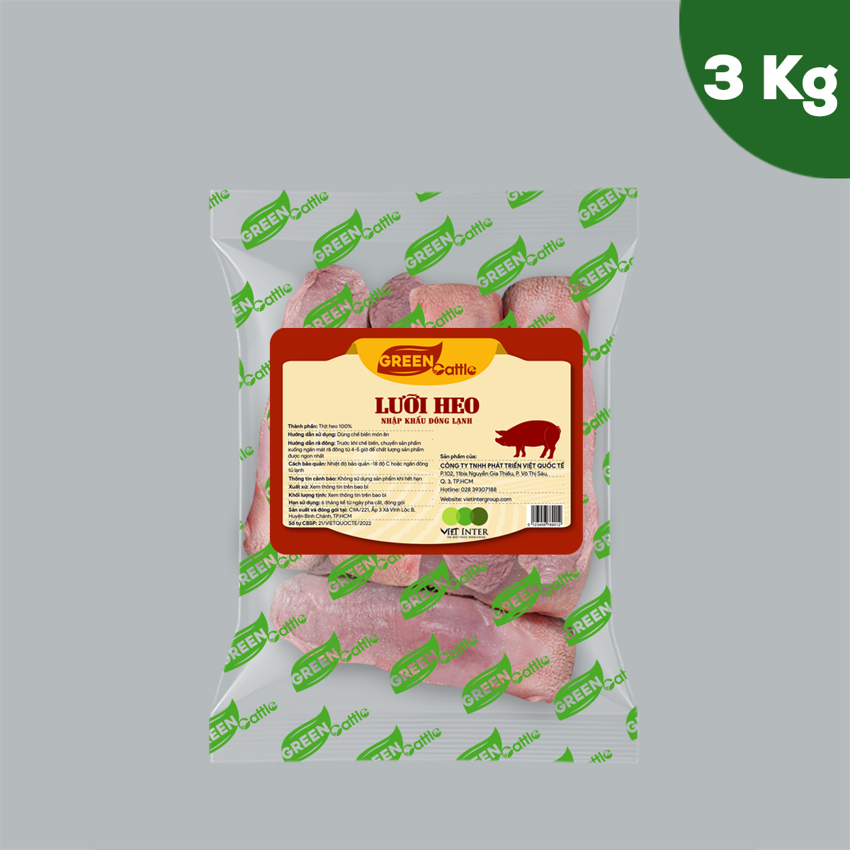 Lưỡi heo nhập khẩu đông lạnh Green Cattle (túi 1kg - 3kg - 5kg) – Đan Mạch