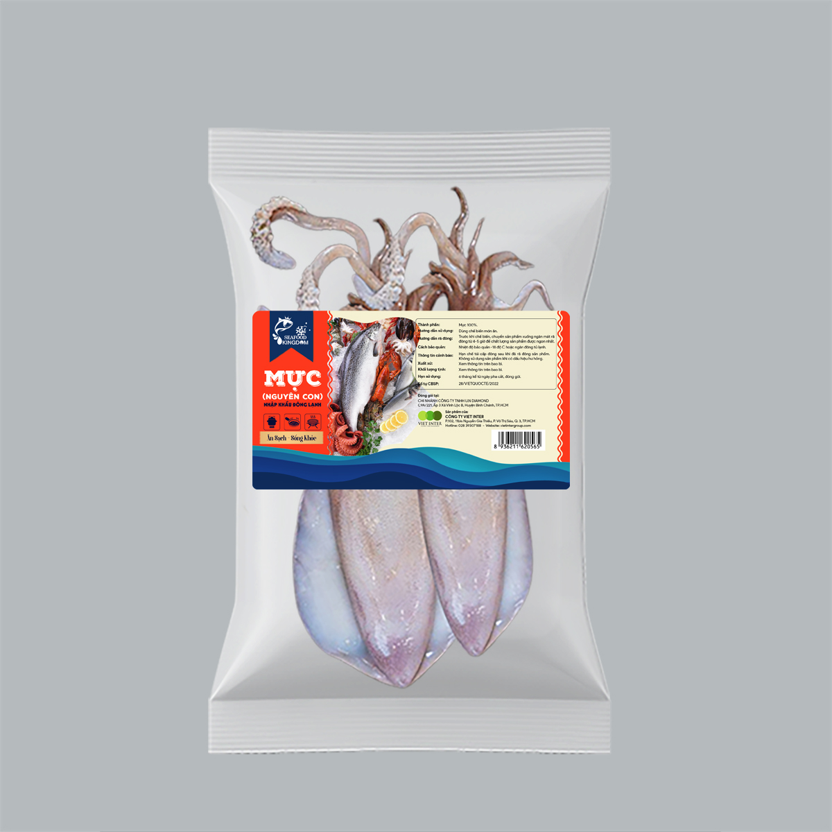 Mực nguyên con nhập khẩu đông lạnh Seafood Kingdom (khay 500g) - Uruguay