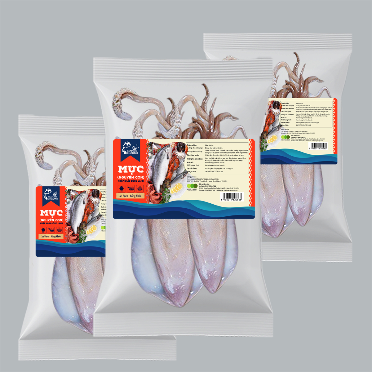 Mực nguyên con nhập khẩu đông lạnh Seafood Kingdom (khay 500g) - Uruguay