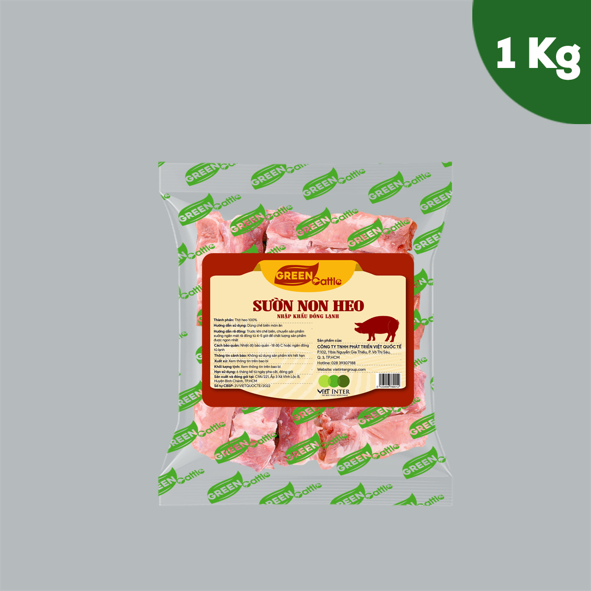 Sườn non heo nhập khẩu đông lạnh Green Cattle (túi 1kg - 3kg - 5kg)