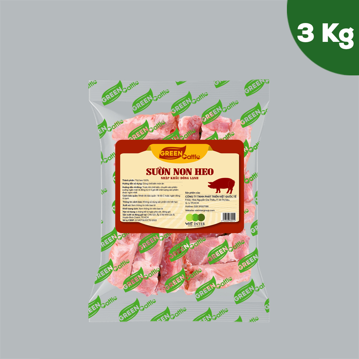 Sườn non heo nhập khẩu đông lạnh Green Cattle (túi 1kg - 3kg - 5kg)