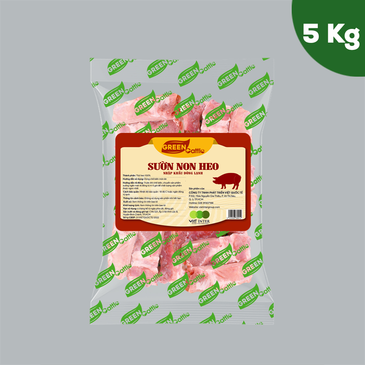 Sườn non heo nhập khẩu đông lạnh Green Cattle (túi 1kg - 3kg - 5kg)
