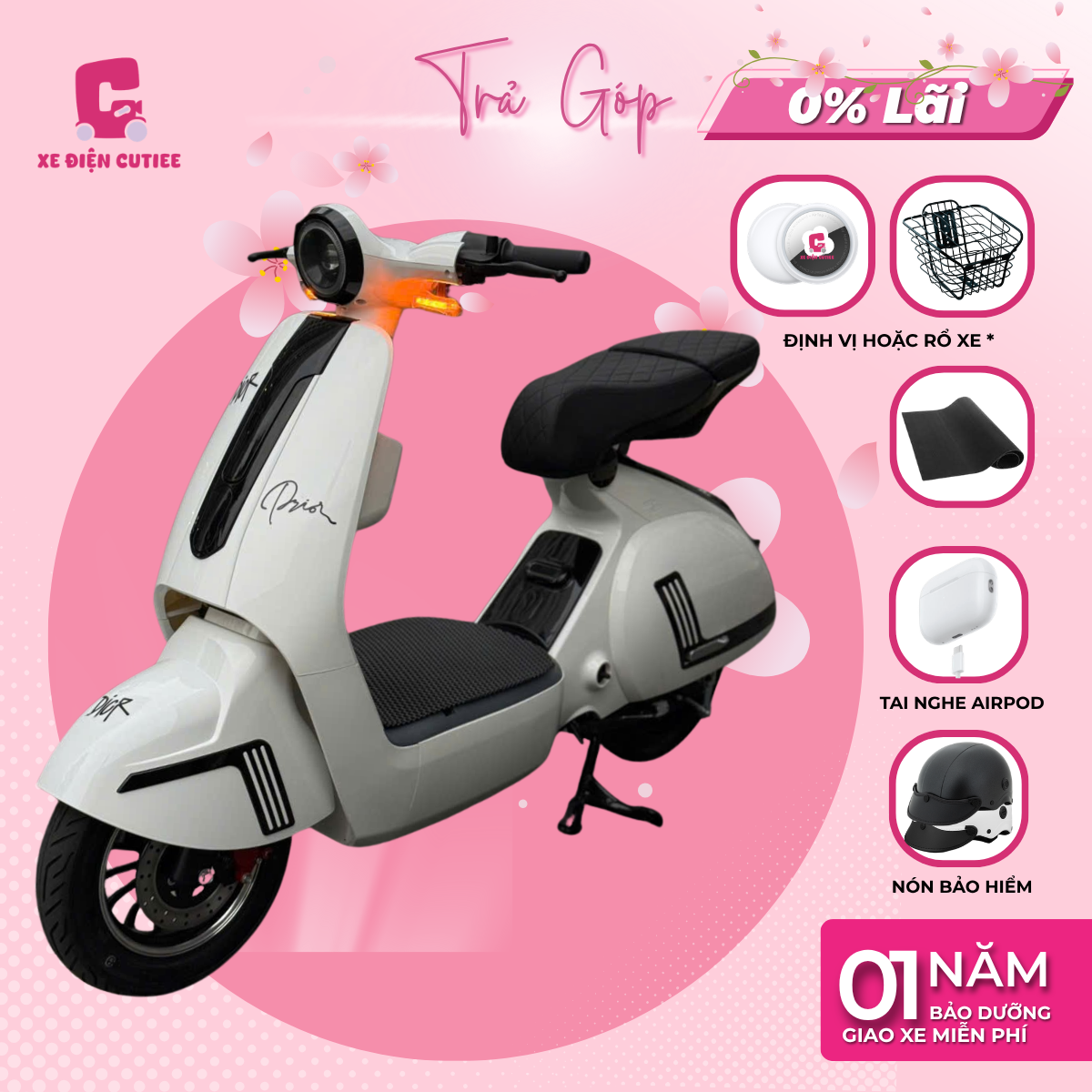 Xe Điện V3 946 Vespa Dior Full VAT Đăng Kiểm - Có Bàn Đạp 240W