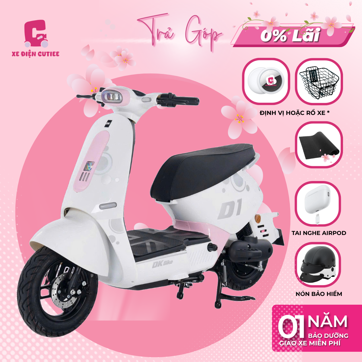 Xe Điện DK D1 - Có bàn đạp - Chính Hãng DK BIKE - Xe Điện Cutiee